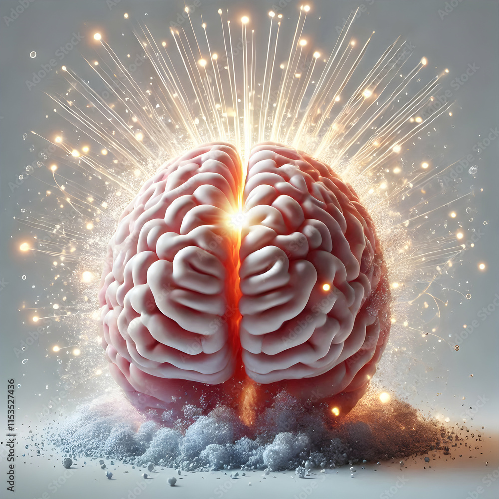 Poster 3d macro brain with light beams symbolizing cognitive epiphany and insight for epiphany themed ads a