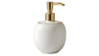 A white ceramic soap mockup dispenser with a gold-colored pump