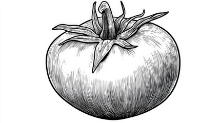 Realistic Black and White Illustration of a Fresh Tomato