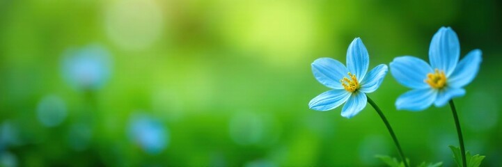 delicate blue flowers on a lush green background, garden, flowers, spring blossoms