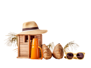 a straw hat and sunglasses next to a straw hat and sunglasses