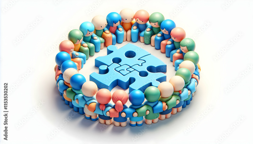 Aufkleber 3d vector interlocked puzzle pieces circle symbolizing teamwork unity infographic team building outd