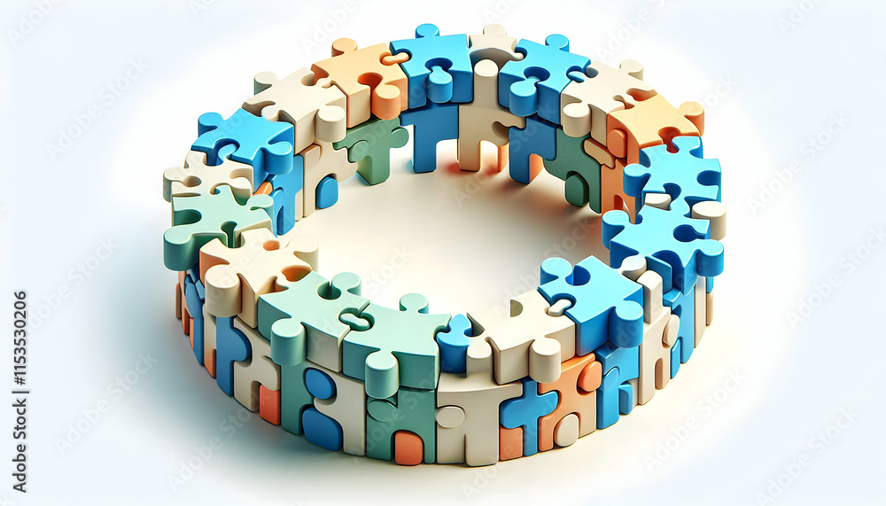 Aufkleber 3d vector interlocked puzzle pieces circle symbolizing teamwork unity infographics team building act