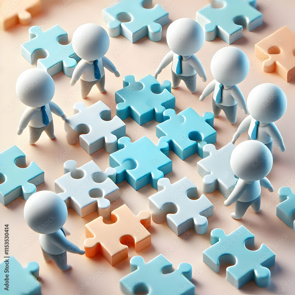 Poster 3d soft abstract background team members connecting puzzle pieces creative copy space for collaborat