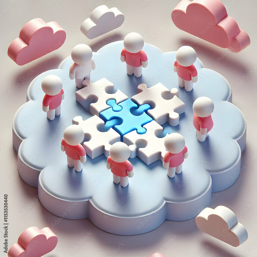 Poster 3d soft abstract background team members connecting puzzle pieces unity collaboration copy space bel