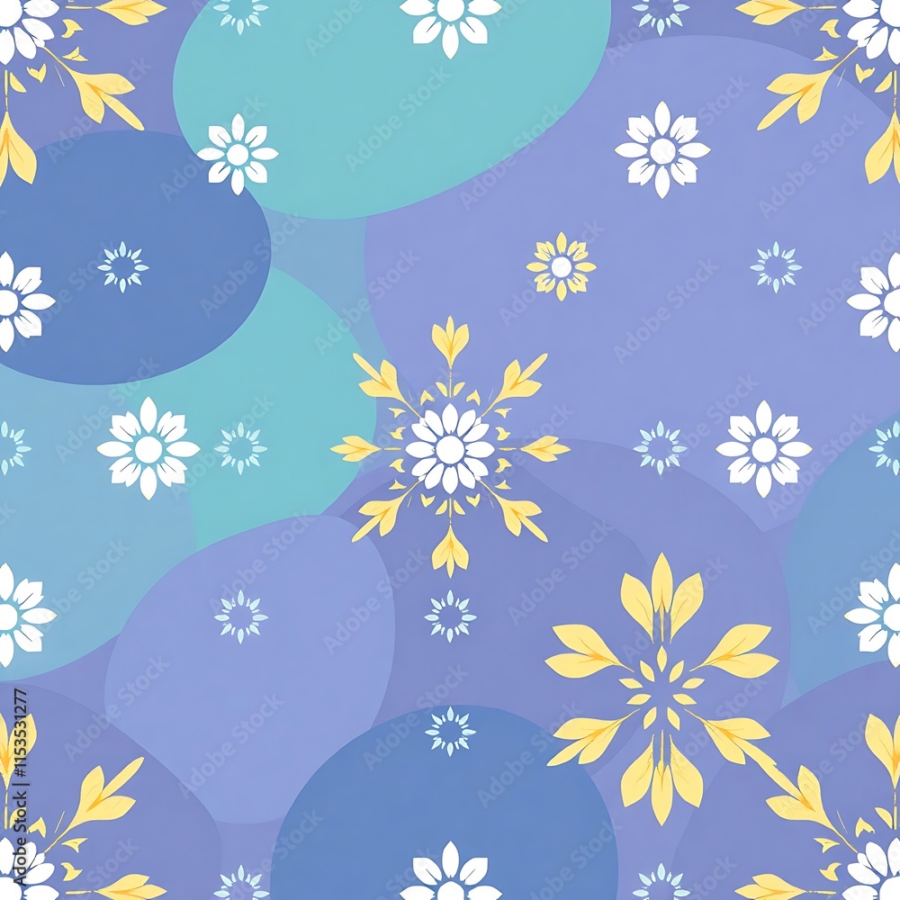 Poster abstract floral pattern: a seamless pattern featuring delicate white flowers and abstract shapes in 