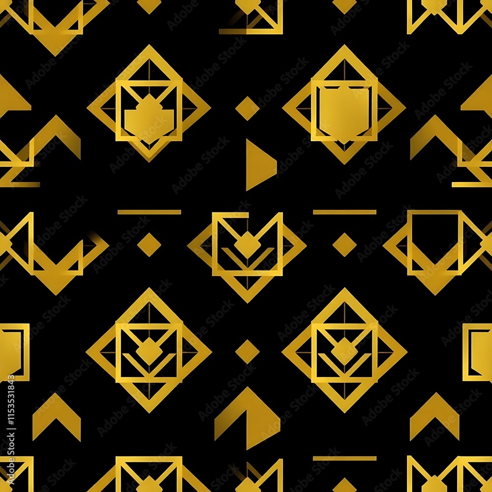 Poster golden geometric pattern: a seamless pattern featuring a modern geometric design in gold on a black 