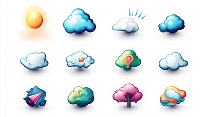 Fototapeta premium Colorful and Cute Weather Forecast Icon Set for Creative Designs