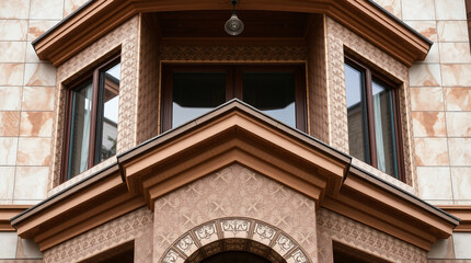 Obraz premium Building Facade with Ornate Bay Window and Stonework
