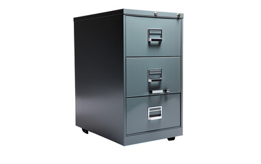 a grey file cabinet with three drawers