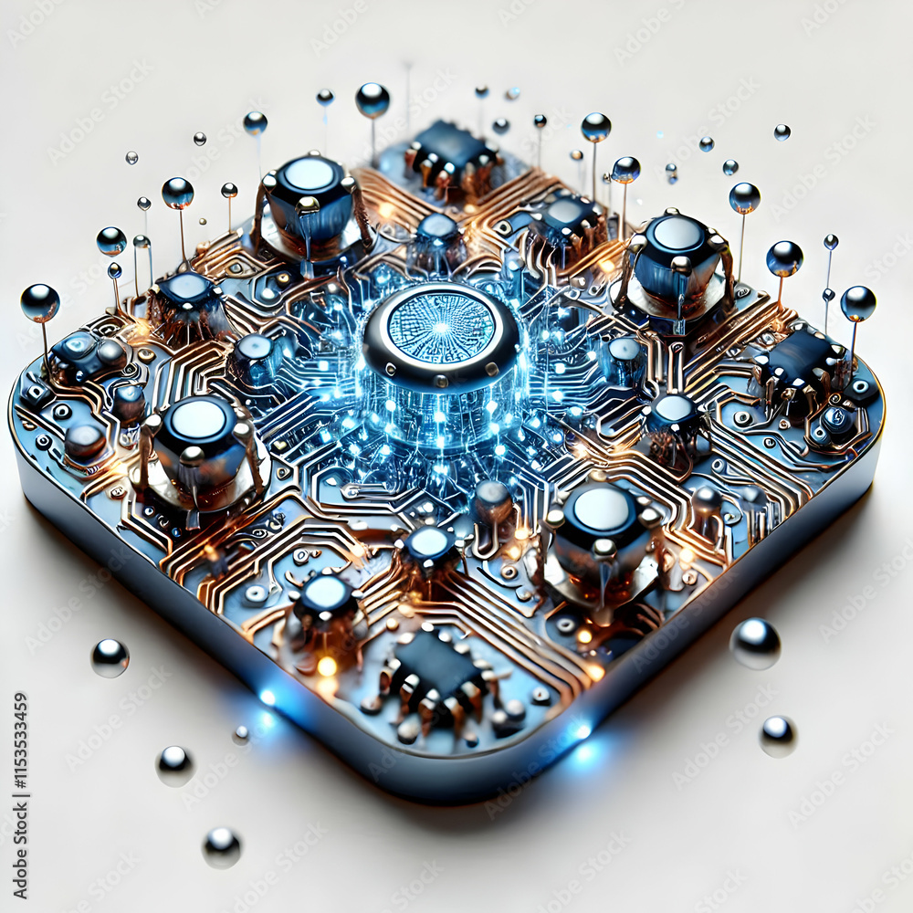 Poster 3d nano circuitry close-up glowing patterns energy pulsing futuristic technology design innovation