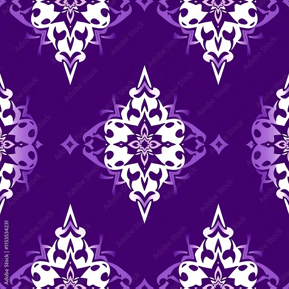 Poster purple and white geometric pattern: this intricate seamless pattern features a mesmerizing blend of 