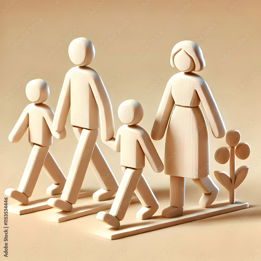 Poster 3d beige background two generations walking side by side unity growth support