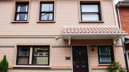Naklejka premium Multicolored Brick Townhouse with Dark-Framed Windows