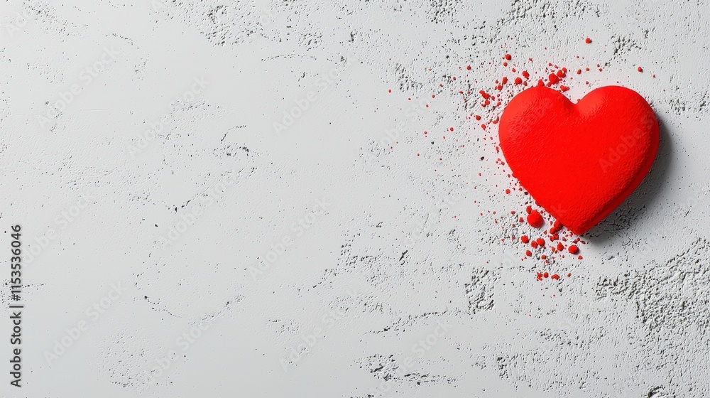 Aufkleber bright red heart shape on textured background with splashes of paint