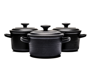 a group of pots with lids