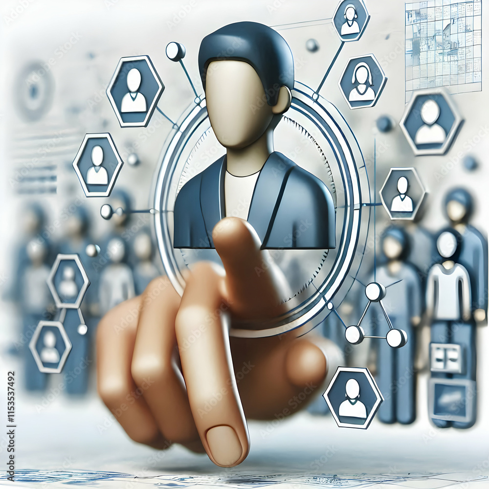 Poster 3d diverse workforce member utilizing futuristic gesture control against abstract digital background