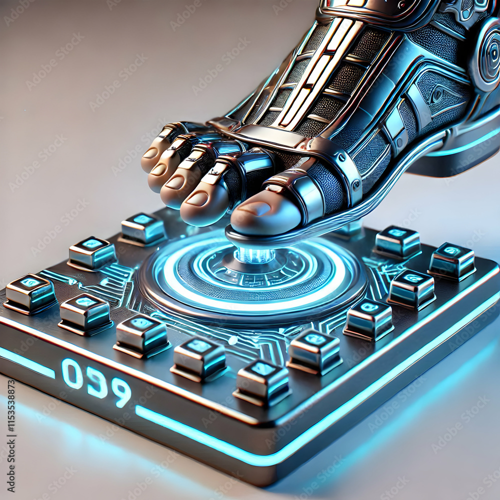 Poster futuristic accelerator pedal: 3d macro shot of driver's foot engaging responsive sensor technology o