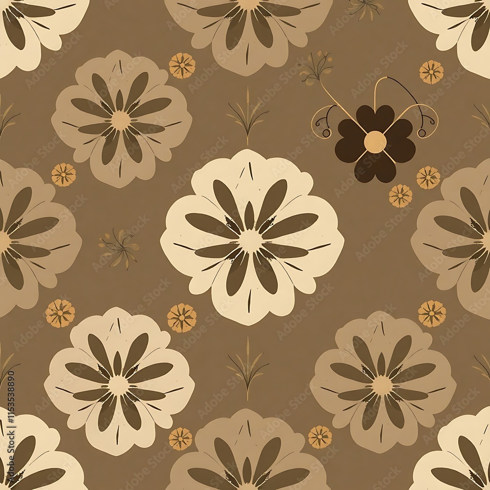 Poster brown floral seamless pattern: a delicate and intricate design featuring a repeating pattern of styl