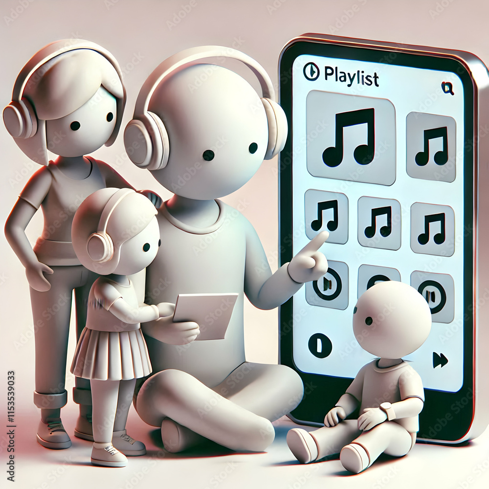Poster 3d family creating a playlist on a music streaming service candid shot with copy space concept as a 