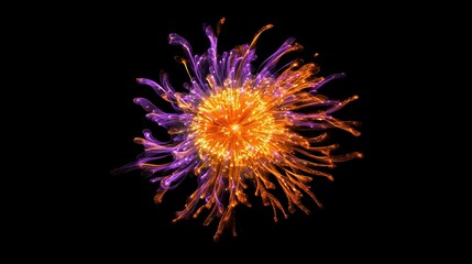 New Year's Day fireworks in the sky, orange and purple tones with black background, capture New Year celebrations, real firecrackers and fireworks celebrations in super realistic high resolution