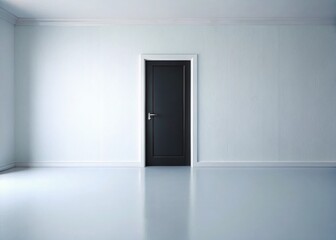 Minimalist White Room Interior with Black Door - Empty Space Stock Photo