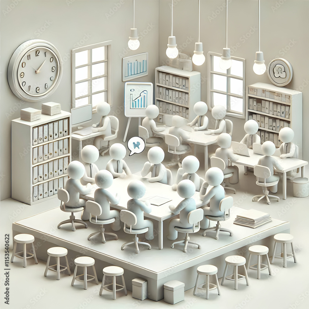 Poster 3d light-filled office background for collaborative brainstorming - clean design with ample natural 