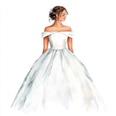 Fototapeta premium Watercolor Bride in Elegant Wedding Gown Soft Pastel Colors Whimsical Illustration