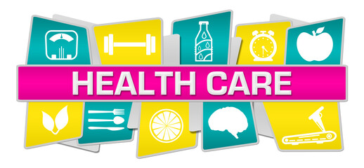 Health Care Pink Turquoise Yellow Health Symbols Top Bottom Text 