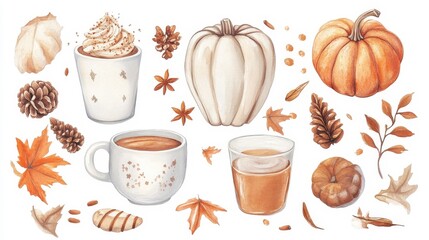 Cozy Autumn Vibes with Pumpkin, Coffee, and Fall Leaves Decor