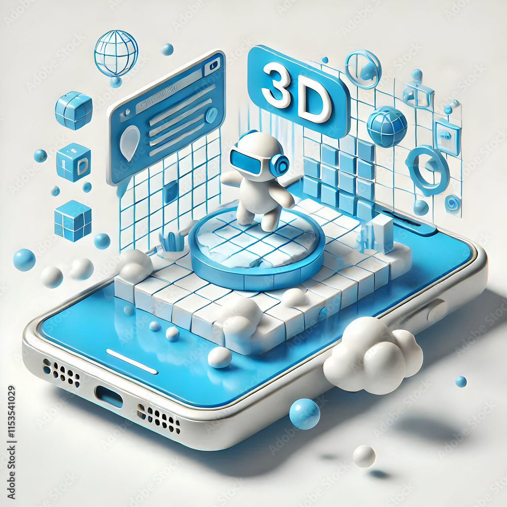 Poster augmented reality device overlays 3d data on real object symbolizing digital transformation in macro