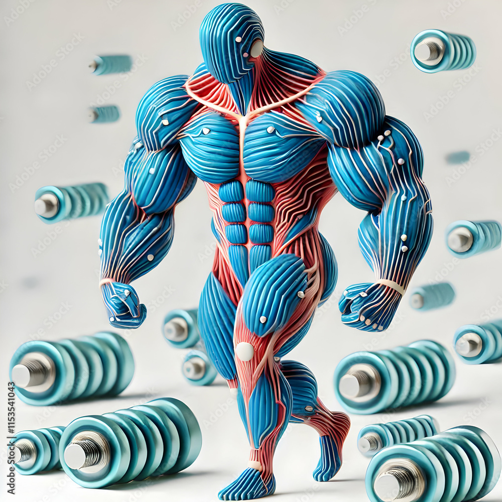 Poster 3d macro of digital muscle fibers concept as close up shot of muscle fibers with embedded digital ci