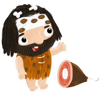 recommend clip art: cartoon scene with caveman stonage man isolated with illustration for kids