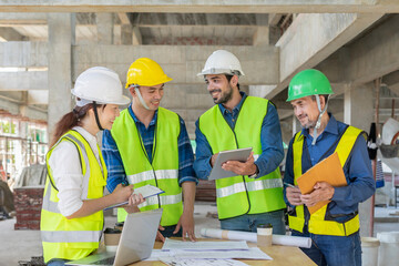 engineering teamwork meeting on site work,engineers project manager consultation meeting with coworker