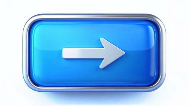 Modern Blue Next Button with Bokeh Effect, White Arrow, Isolated on White Background