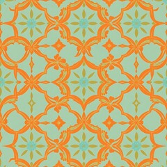 Fototapeta premium Orange and Teal Tile Pattern: A vibrant and intricate tile pattern featuring a captivating combination of orange and teal hues. Perfect for creating a stylish and contemporary design aesthetic. 