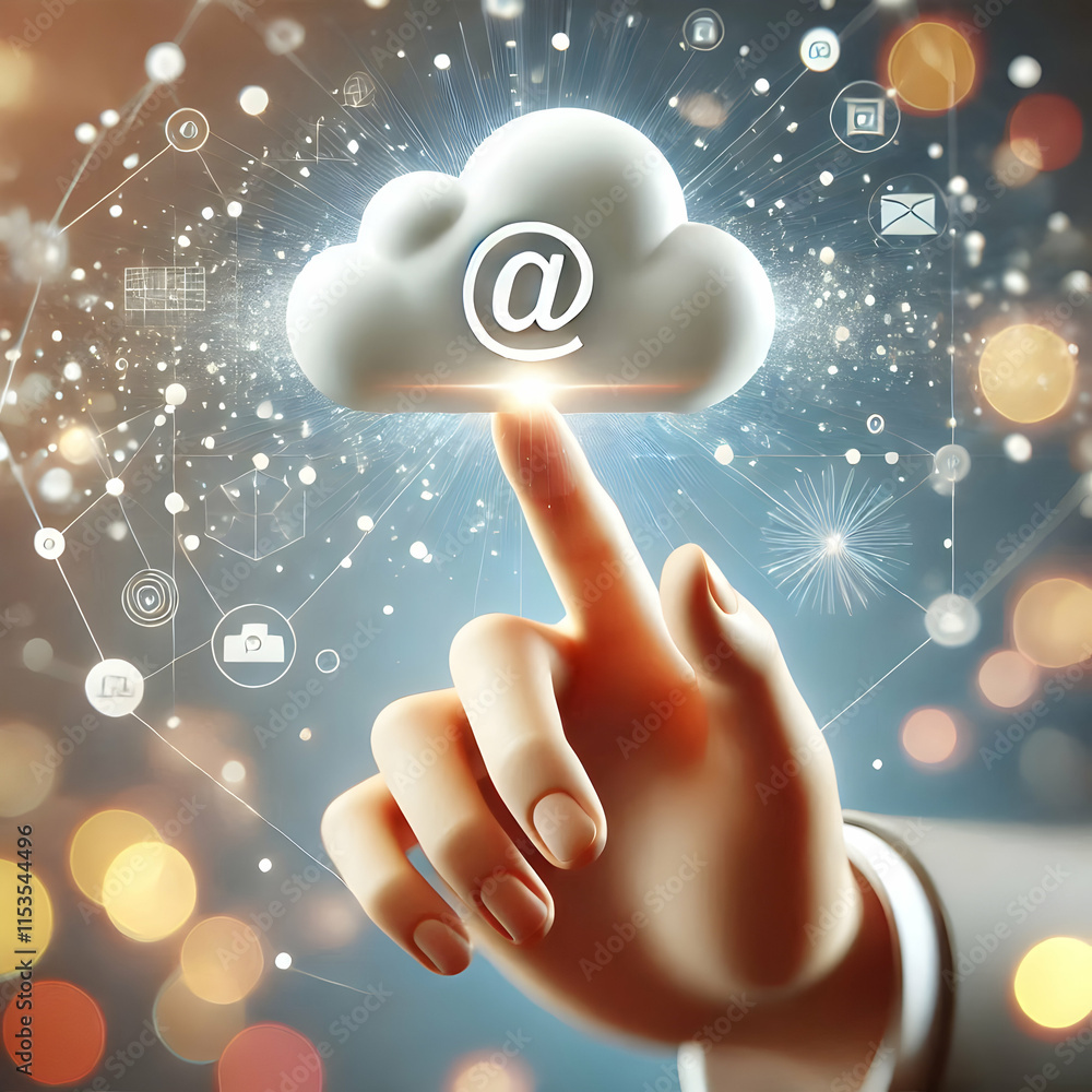 Poster 3d soft abstract image of hand touching digital cloud interface with copy space concept as a soft ab