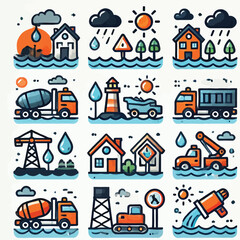Flood icon set flat illustration vector