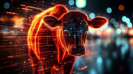 future of cattle with multiple layers showing global outreach and growth trend and blurred presentation, with a lot of white space that could be used as a title slide for a presentation