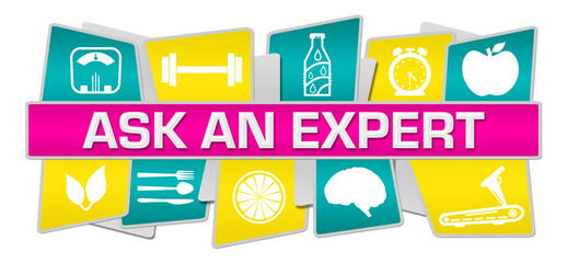 Ask An Expert Pink Turquoise Yellow Health Symbols Top Bottom Text 
