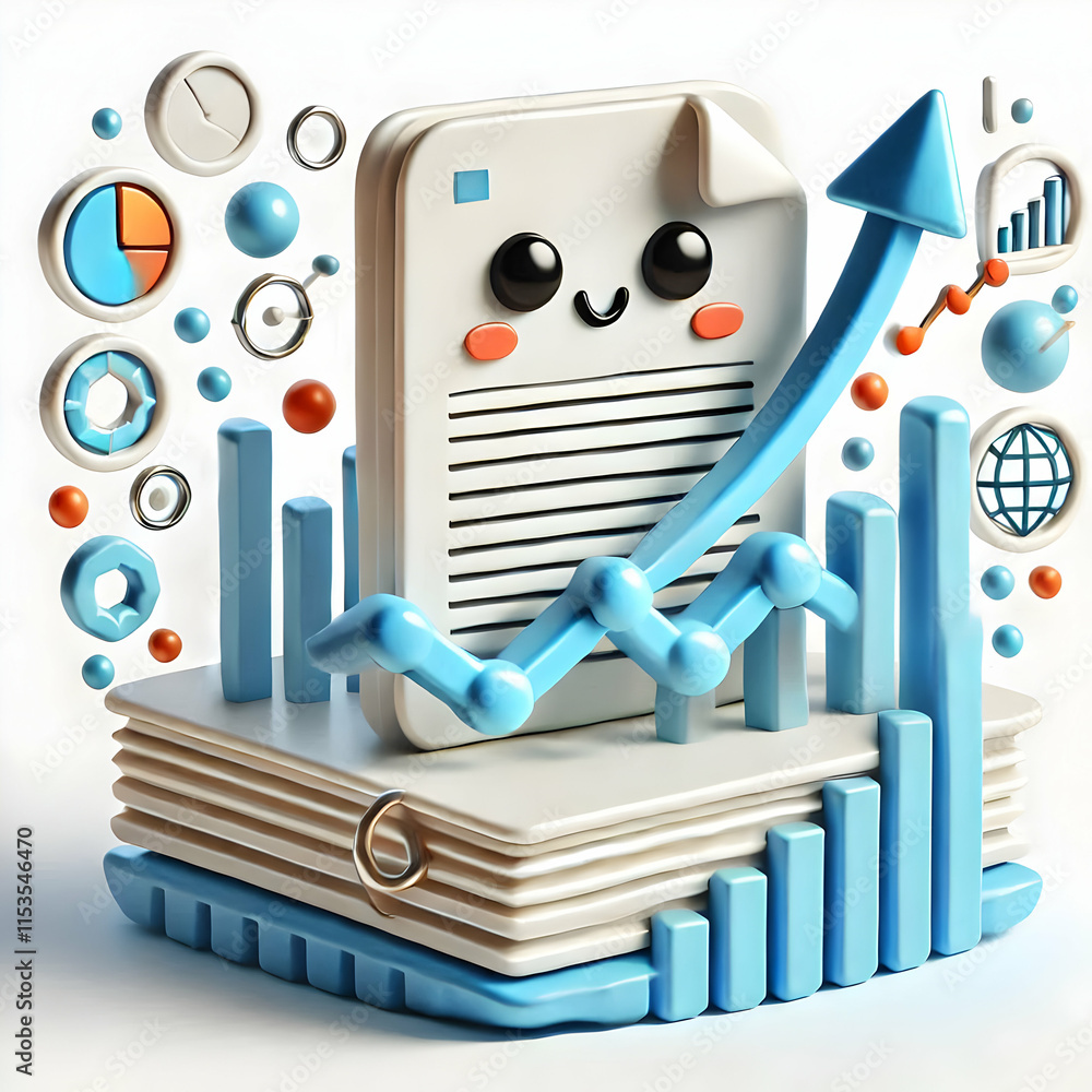 Leinwandbilder 3d hovering graph line and business document concept as a business graph line and document hover mid