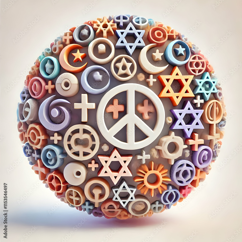 Poster 3d soft abstract unity symbols in digital art for world religion day infographics on white backgroun