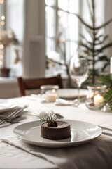 Fototapeta premium Elegant small dessert in a bright minimalist interior