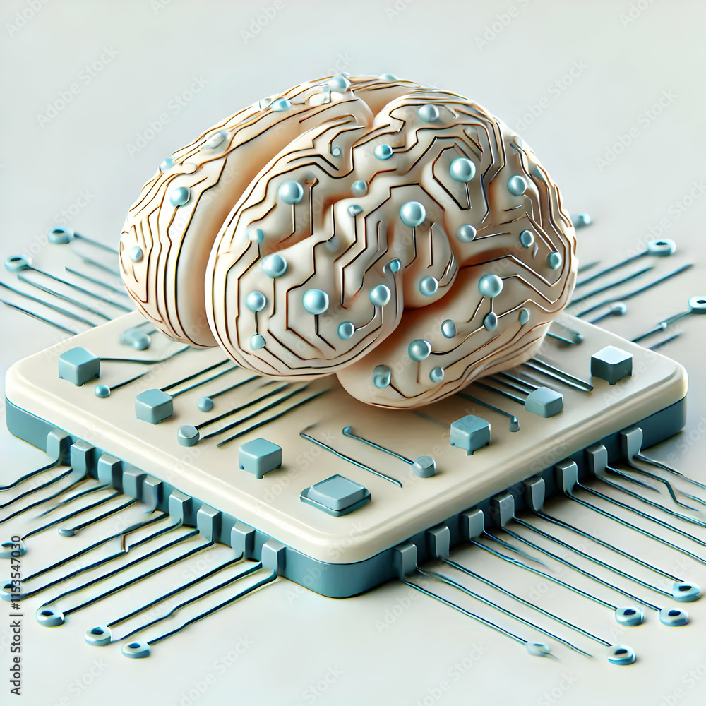 Poster futuristic 3d digital circuit board with floating neural connections for ai tech growth and skill bu
