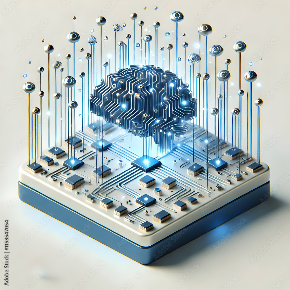 Aufkleber futuristic 3d digital circuit board with neural connections isolated on white background for ai tech