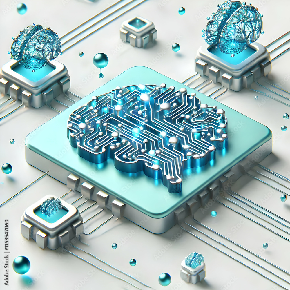 Aufkleber futuristic 3d digital circuit board with floating neural connections isolated