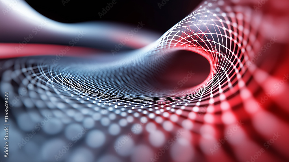 Poster a dynamic, glowing red and blue tunnel with a wireframe pattern, evoking motion and futuristic energ