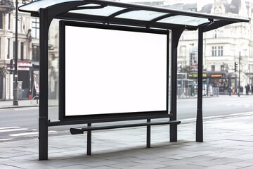 Fototapeta premium Empty Bus Stop Advertisement in City