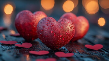 Romantic Valentine's Day Background with Red Hearts. Generative AI