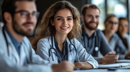 Medical team discussion in a professional meeting. Generative AI